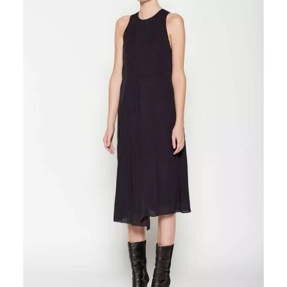 Brochu Walker Pleated Front Detail Black Onyx Silk HILDE Midi Dress SMALL sz S - Picture 1 of 13